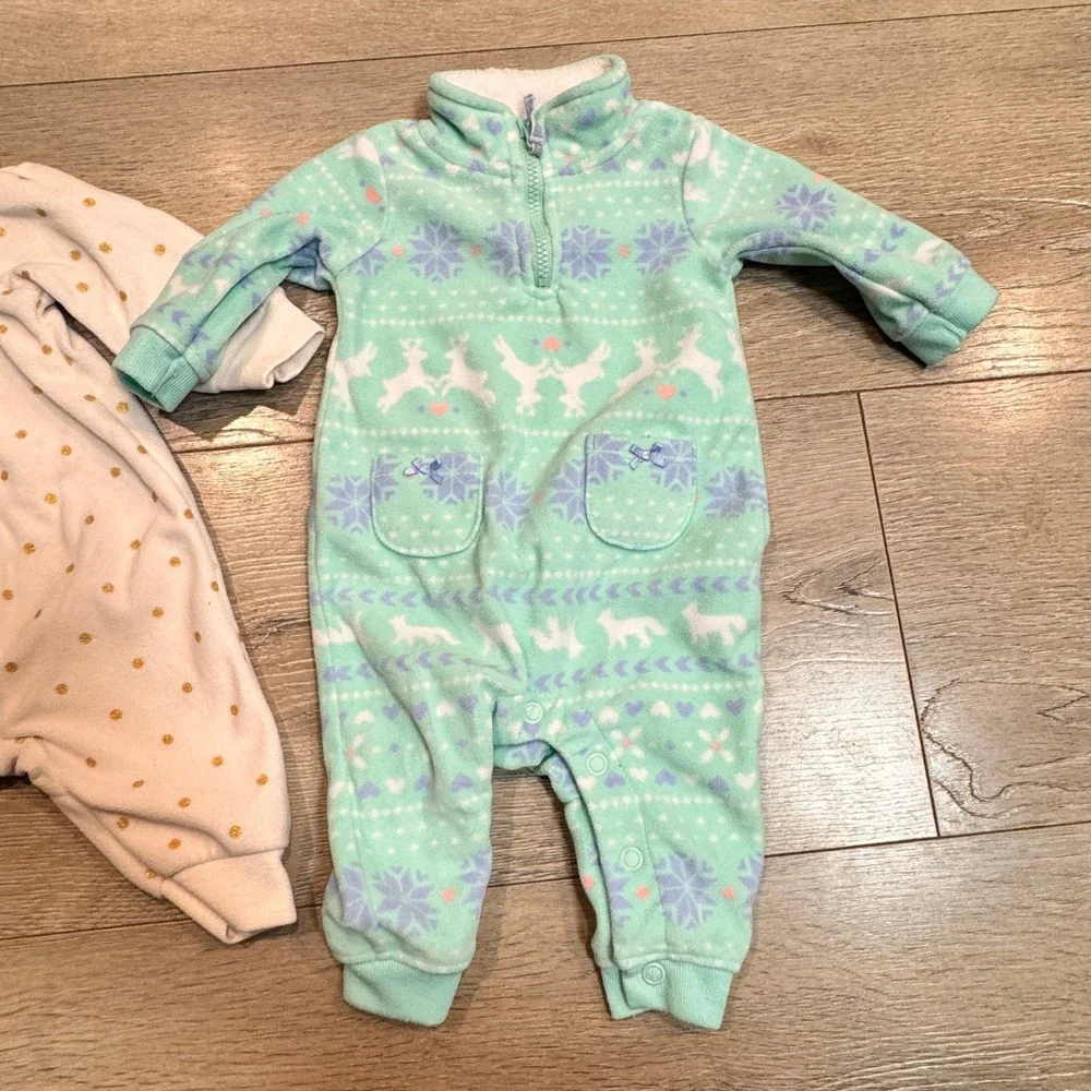 Lot of 2 Carters‎ Newborn Baby Girls Fleece Pajamas Sleepers Loungers